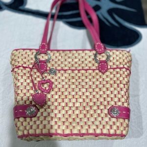 Brighton Woven Straw Bright Pink Tote Purse